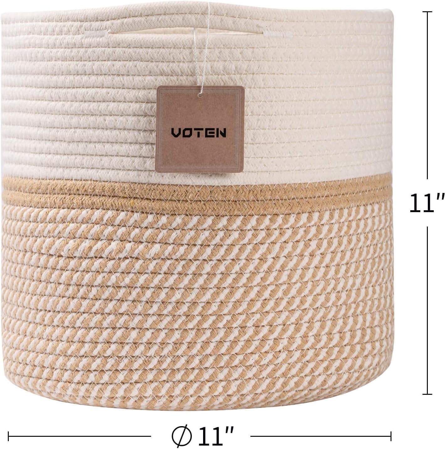 Cotton Storage Gift Basket, Organizer Box  Pack of 3(10*10, 8*8, 6*6) inches Brown & White