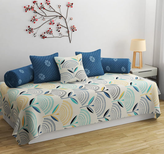 Premium Cotton Bloom 6-Piece Multicolor Diwan Set - 6 Piece