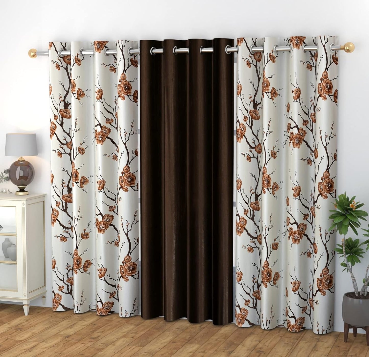 Floral Stylish Polyester Curtains – Set of 3