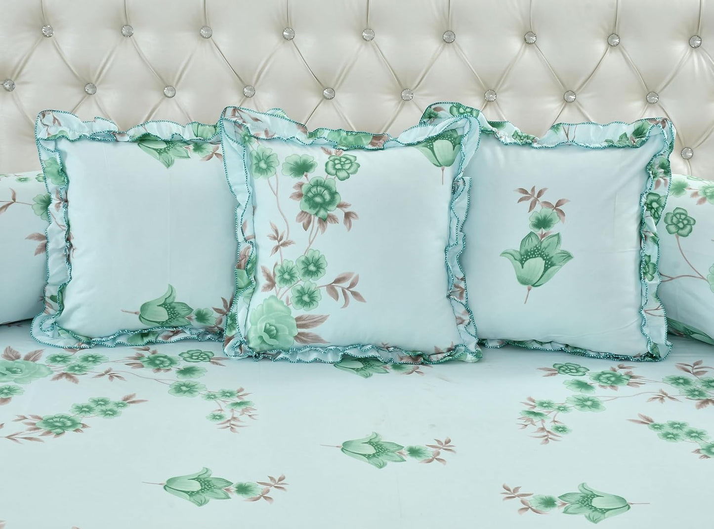 Floral Premium Frilly 200TC Diwan Set – 8 Pcs Floral Collection