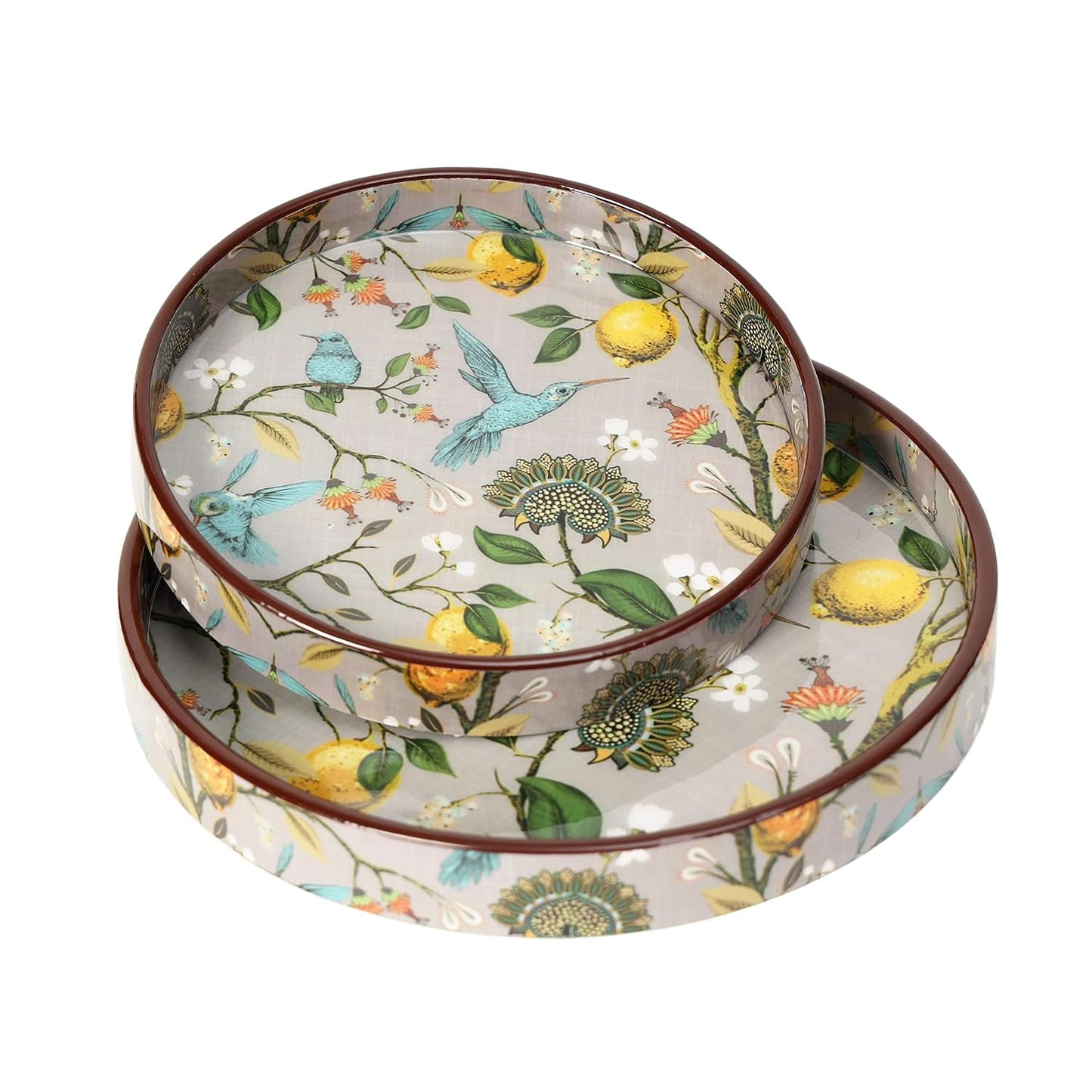 Handmade and Enamel Coated Round Engineered Wood Serving Tray - 7 x 7 and 9 x 9 inches (set of 2)