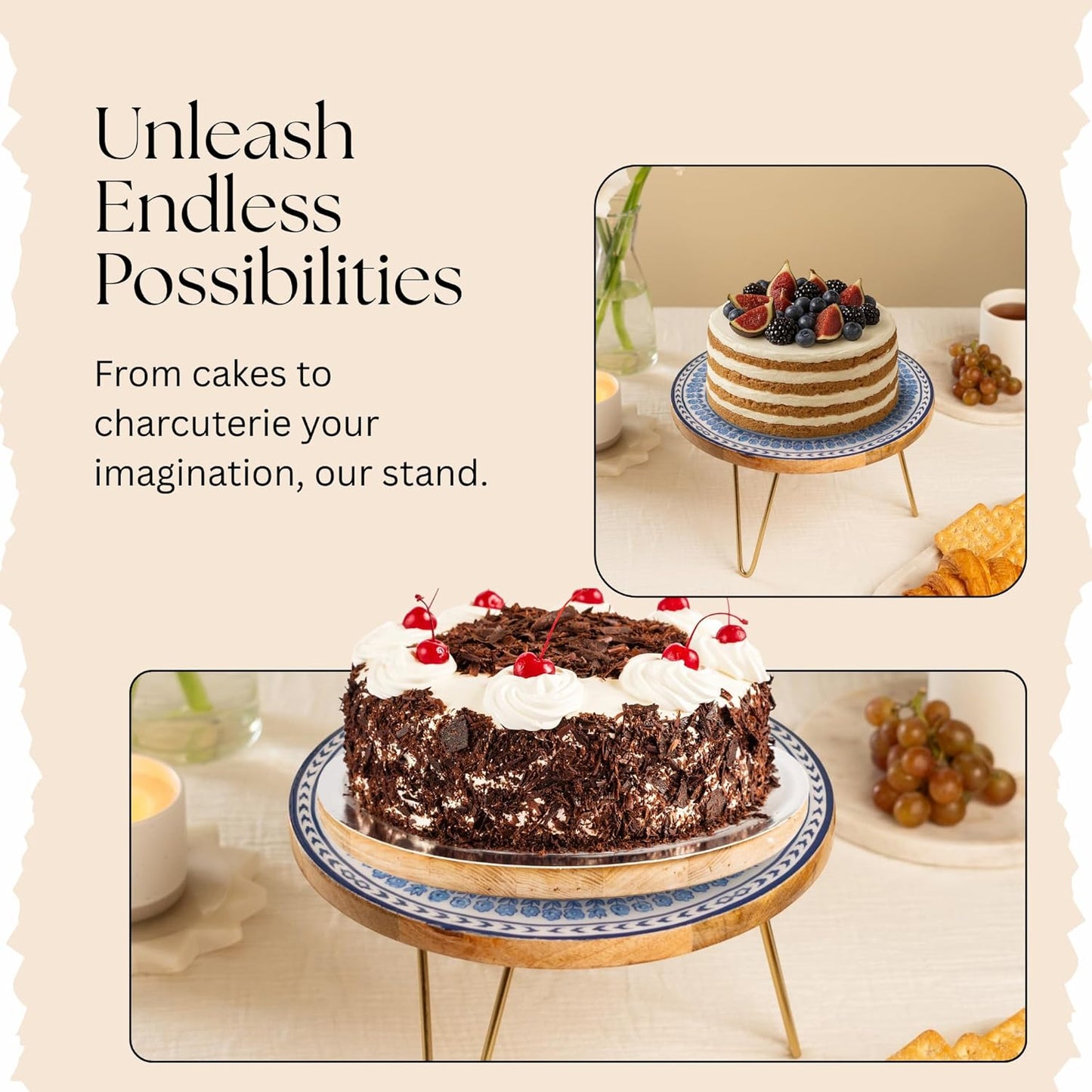 Multi-Purpose Decorative Cake Stand with Metal Legs