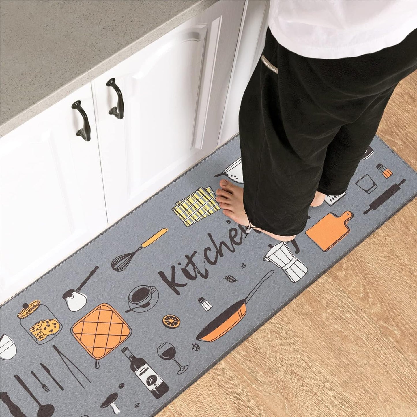 Stylish Printed Velvet Kitchen Mat & Runner Set – Anti-Skid (Set of 2)