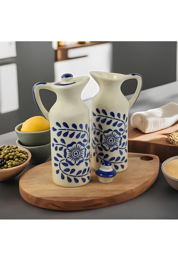 Handmade Ceramic Cooking Oil Dispenser Bottle 500 ml (Set of 2)