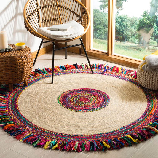 Handloom Jute & Shreds Braided Round Rug β 90 cm