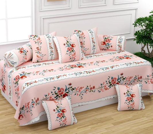 Floral Elegance Fancy Diwan Cover Set β 8 Piece