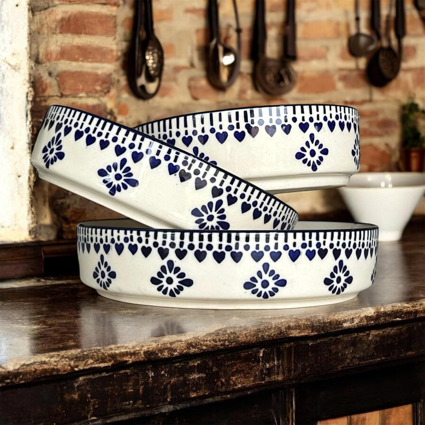 Handmade Ceramic Stylish Premium Flat Deep Salad Chivalry Ceramic Bowls Set – Pack of 3