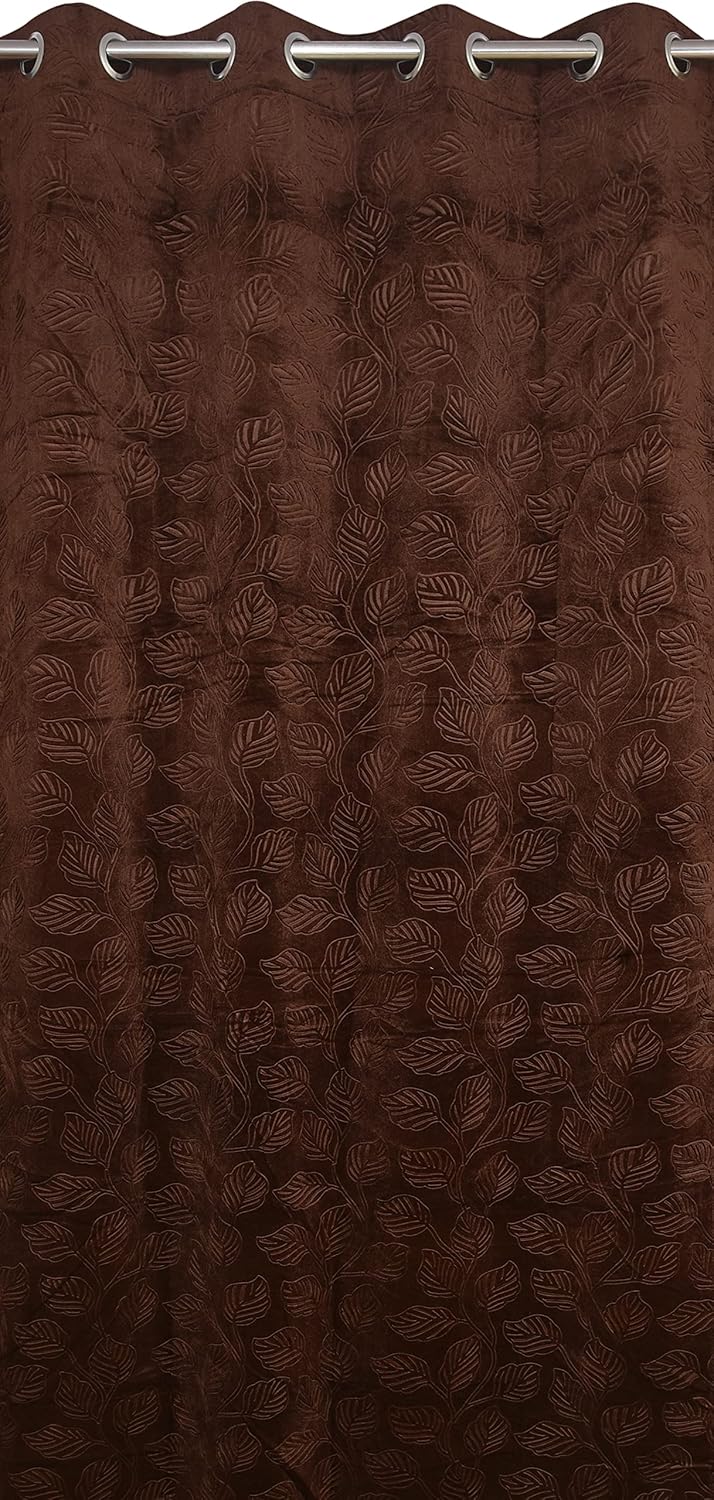 Attractive Leaf Velvet Semi Sheer Curtains (pack of 1)