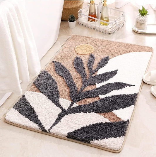 Stylish Leaf Design Microfiber Polyester Bedside Runner Doormat