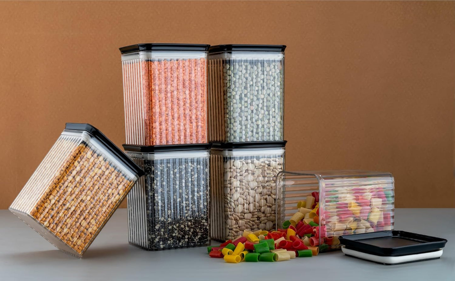 1100ml Airtight Square Food Storage Container For Kitchen, Multi Proposal Kitchen Container Set– BLACK (12 Pcs Combo)