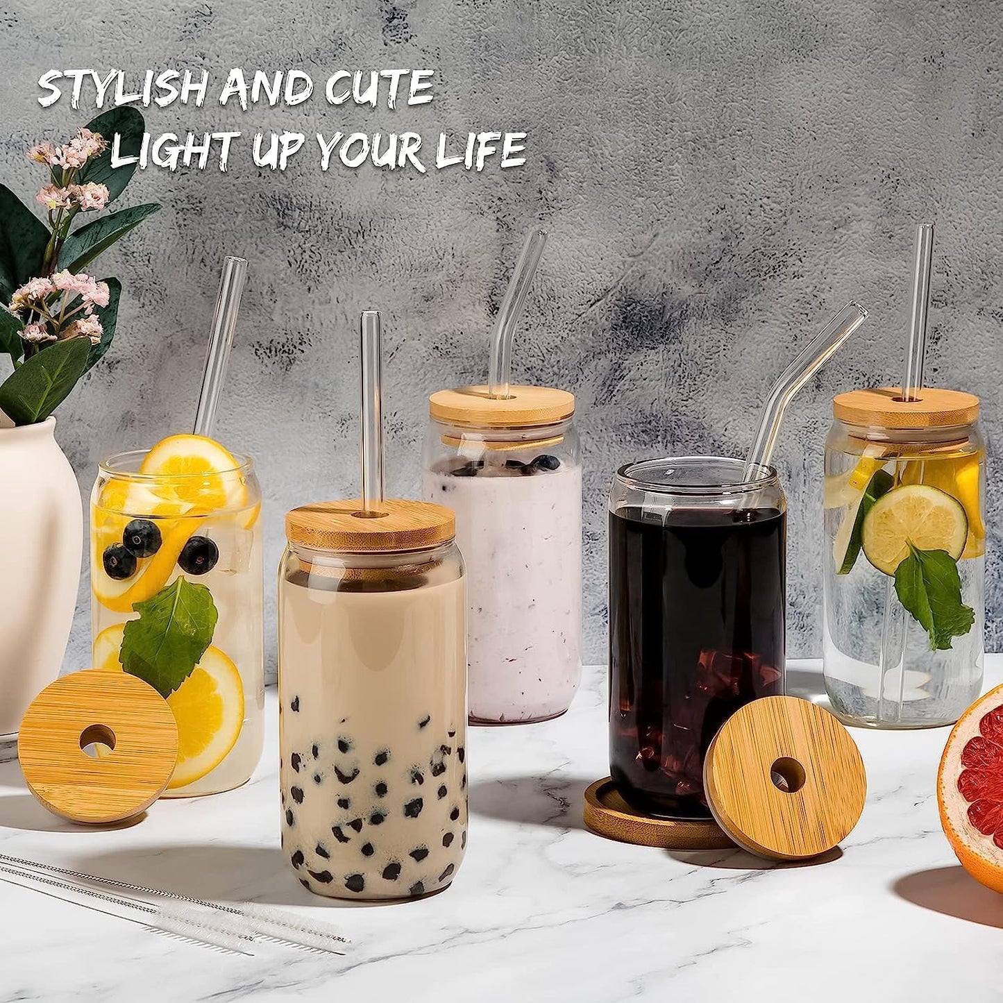 Can-Shaped Glass with Wooden Lid & Straw – 500ml