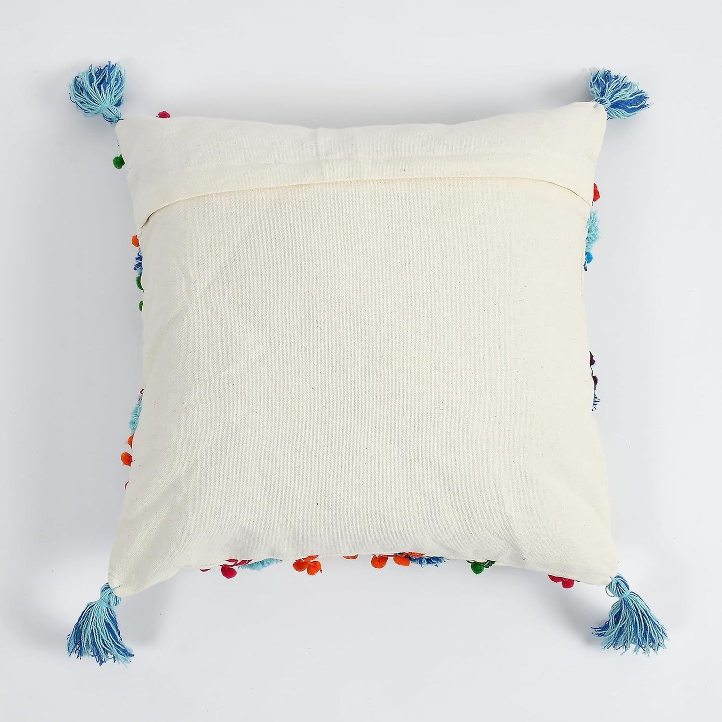 Multicolor Striped Handmade Cotton Tassel Cushion Cover – 16x16 Inch (Set of 2)