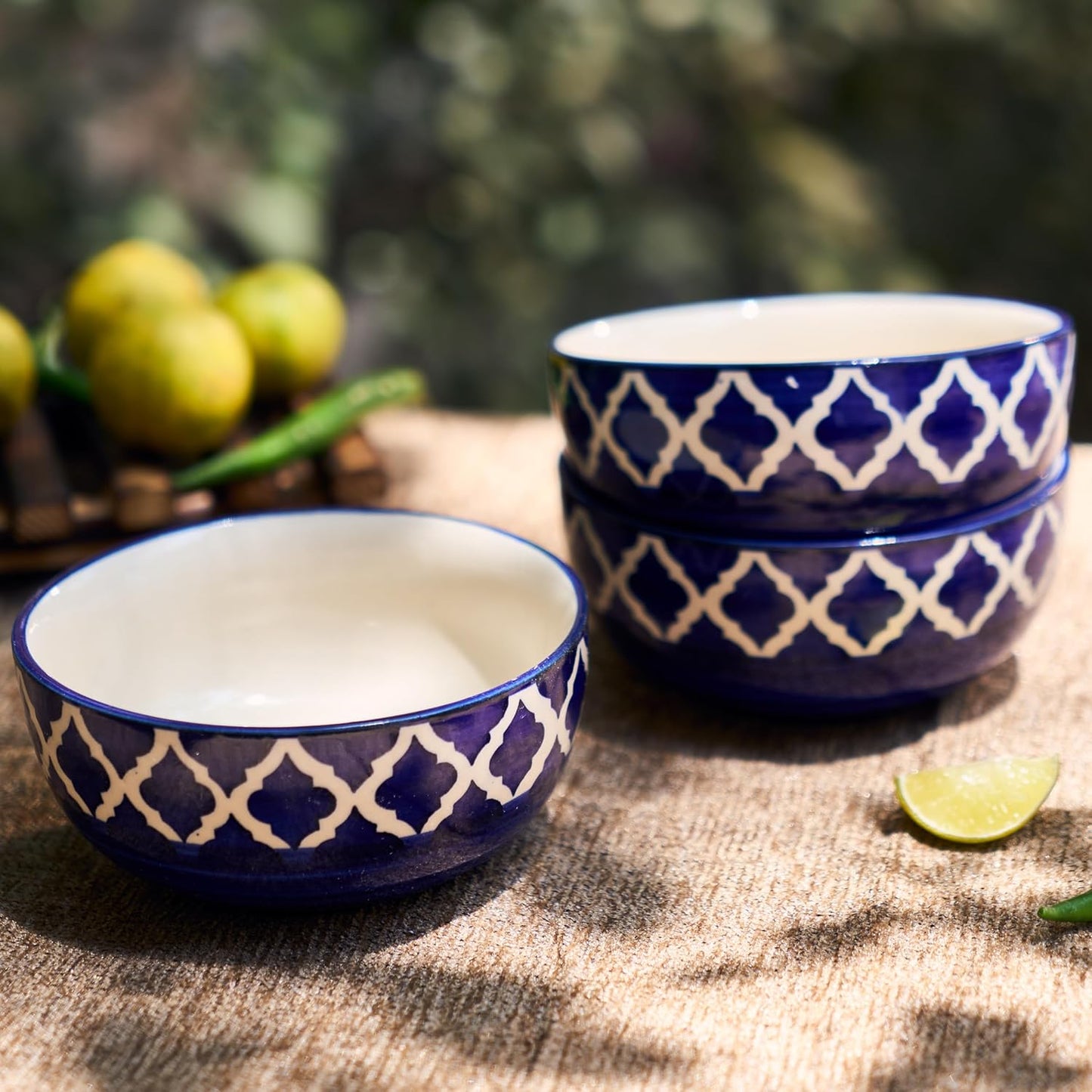 Handmade Ceramic Bowl, Small Serving Bowl for Home Kitchen 180ML Bowl (Blue Bowl Pack of 4)