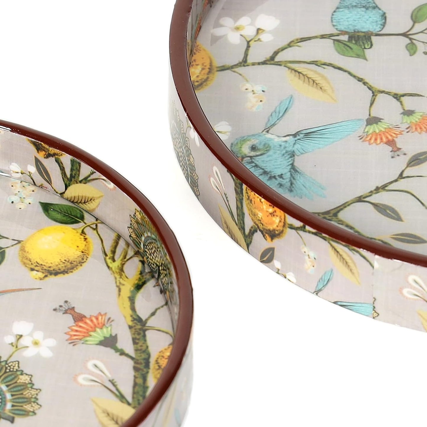 Handmade and Enamel Coated Round Engineered Wood Serving Tray - 7 x 7 and 9 x 9 inches (set of 2)