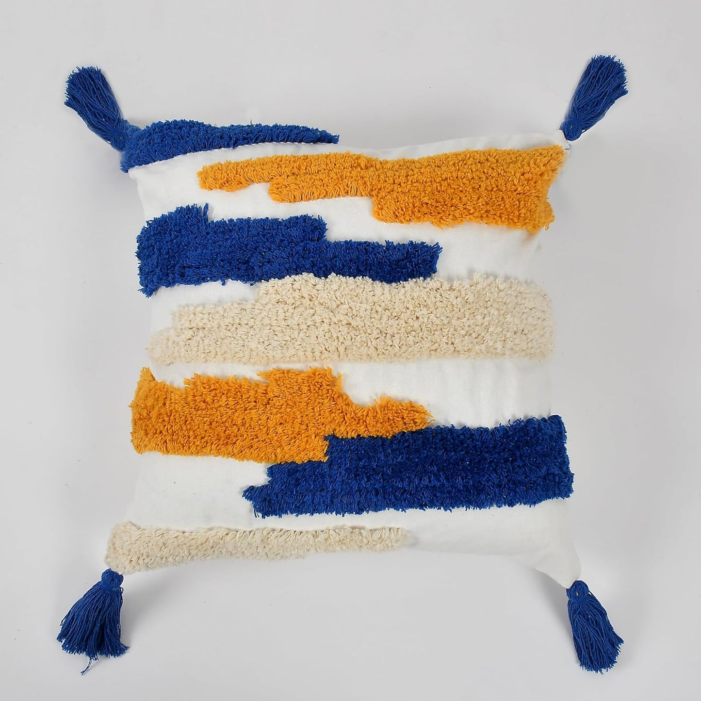 Handcrafted Multi-Colored Cushion Covers with Blue Tassels (Set of 2)