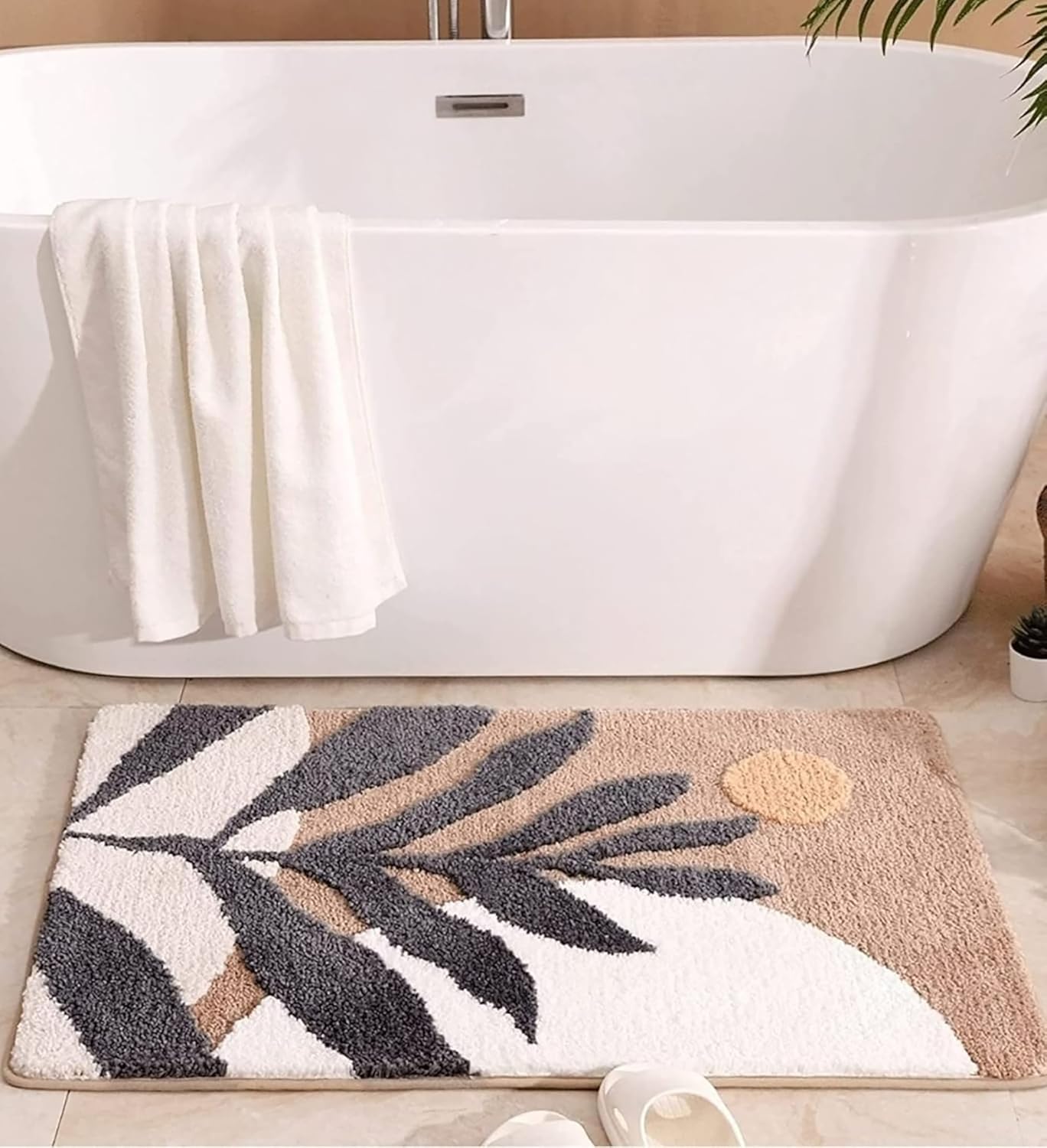 Stylish Leaf Design Microfiber Polyester Bedside Runner Doormat