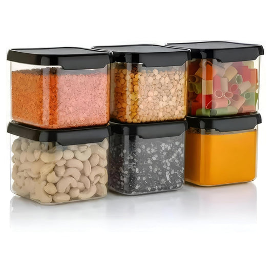 Multipurpose Transparent Square Containers Set For Kitchen Storage/Unbreakable Plastic Airtight Box (500 ml Each, Set of 6 pc)