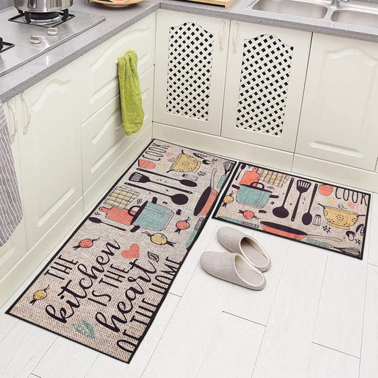 Premium Printed Velvet Kitchen Runner and Mat (Set of 2)