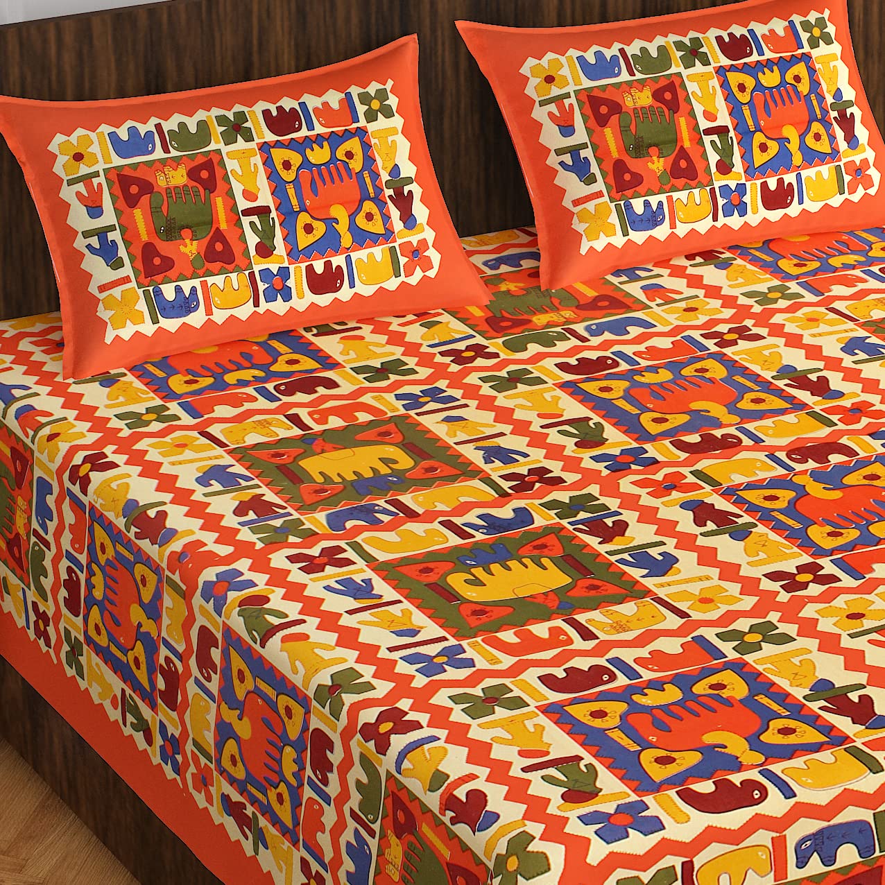 Jaipuri Royal Cotton Double Queen Size Bedsheet Set with 2 Pillow Covers