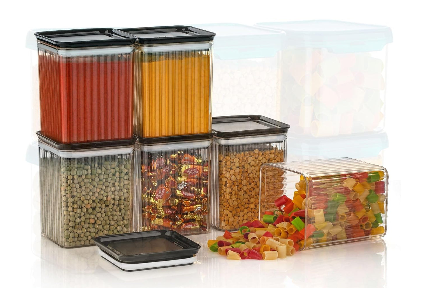 1100ml Airtight Square Food Storage Container For Kitchen, Multi Proposal Kitchen Container Set– BLACK (12 Pcs Combo)