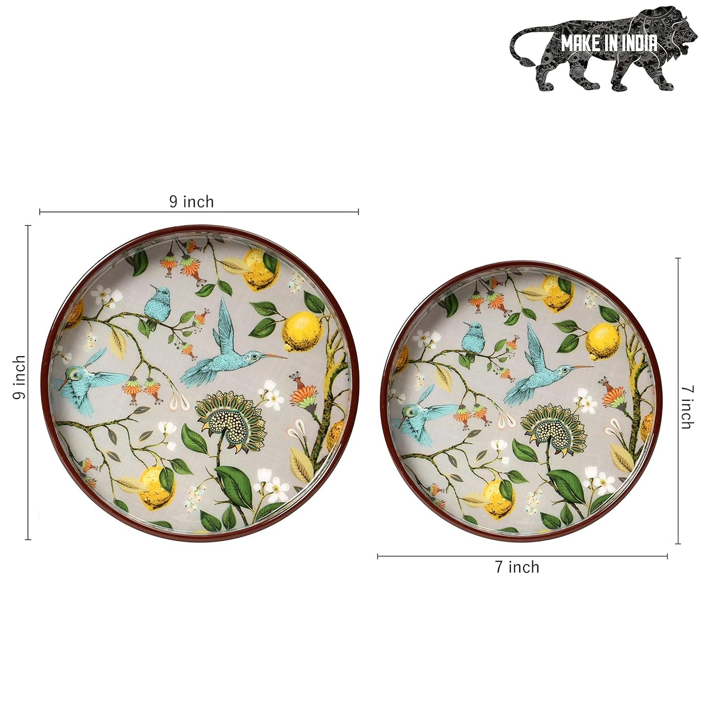 Handmade and Enamel Coated Round Engineered Wood Serving Tray - 7 x 7 and 9 x 9 inches (set of 2)