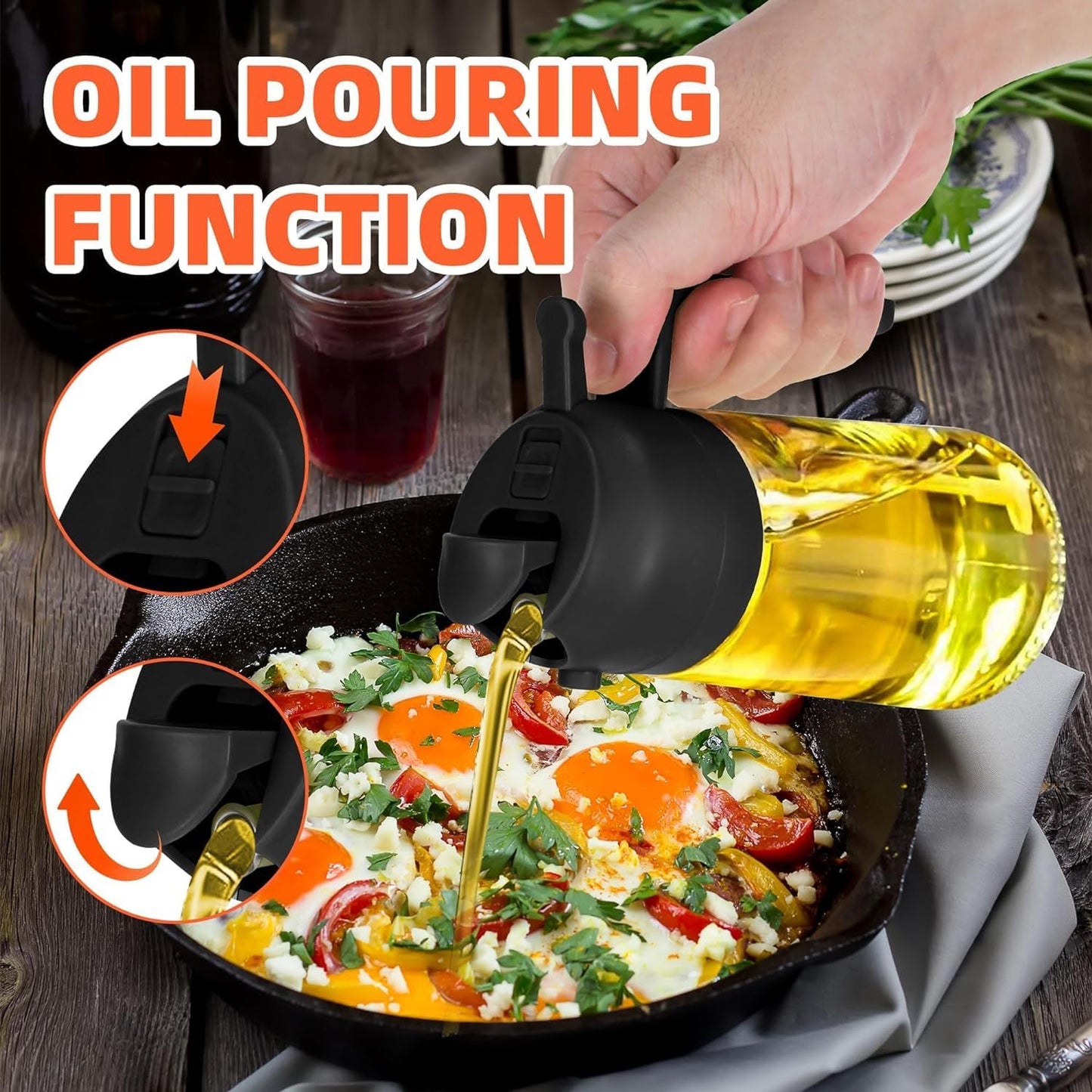 2-in-1 Oil Sprayer & Dispenser - Olive Oil Bottle with Premium Nozzle Food Grade Oil Container for Air Fryer, Salad, BBQ, Roasting – 500ml