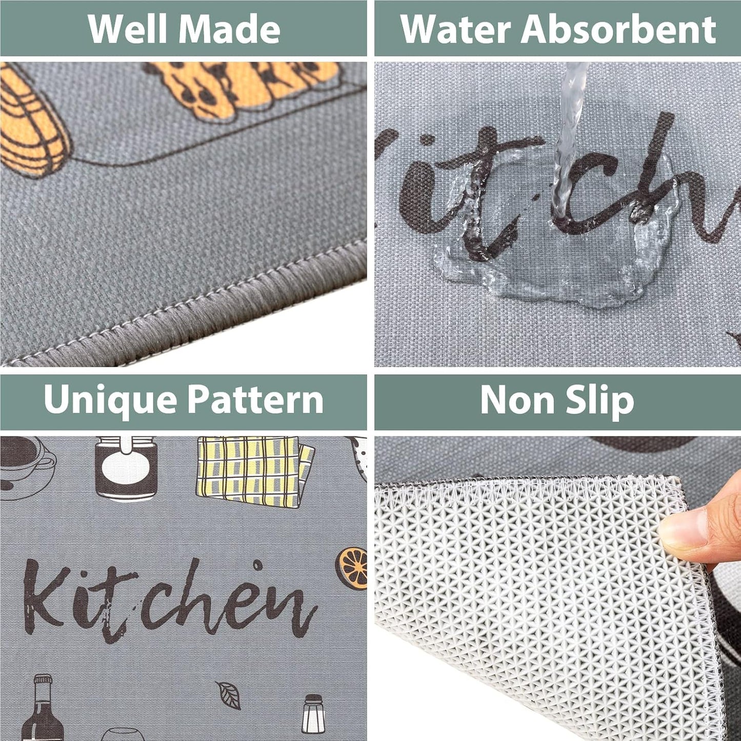 Stylish Printed Velvet Kitchen Mat & Runner Set – Anti-Skid (Set of 2)