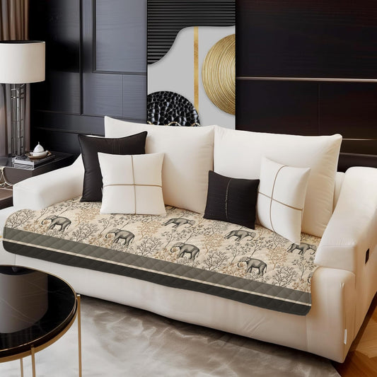 3D Elephant Printed Velvet Shield Premium Sofa Cover – 3 Seater