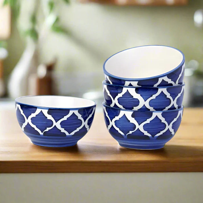 Handmade Ceramic Bowl, Small Serving Bowl for Home Kitchen 180ML Bowl (Blue Bowl Pack of 4)