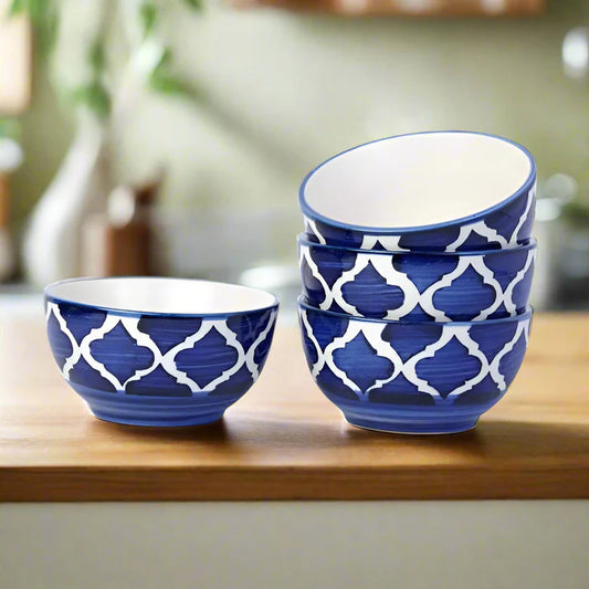 Handmade Ceramic Bowl, Small Serving Bowl for Home Kitchen 180ML Bowl (Blue Bowl Pack of 4)
