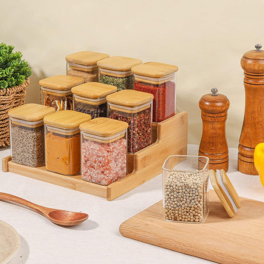 Glass Food Storage Containers with Airtight Wooden Lids 280ml – Pack of 9