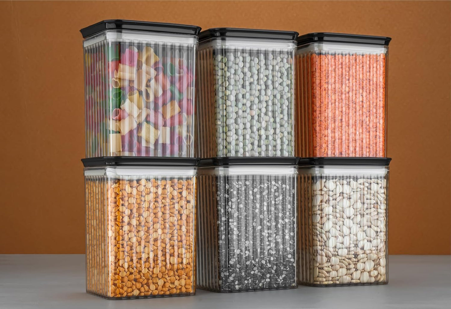 1100ml Airtight Square Food Storage Container For Kitchen, Multi Proposal Kitchen Container Set– BLACK (12 Pcs Combo)