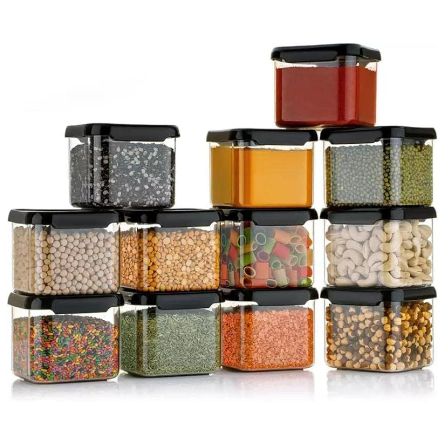 Multipurpose Transparent Square Containers Set For Kitchen Storage/Unbreakable Plastic Airtight Box (500 ml Each, Set of 6 pc)