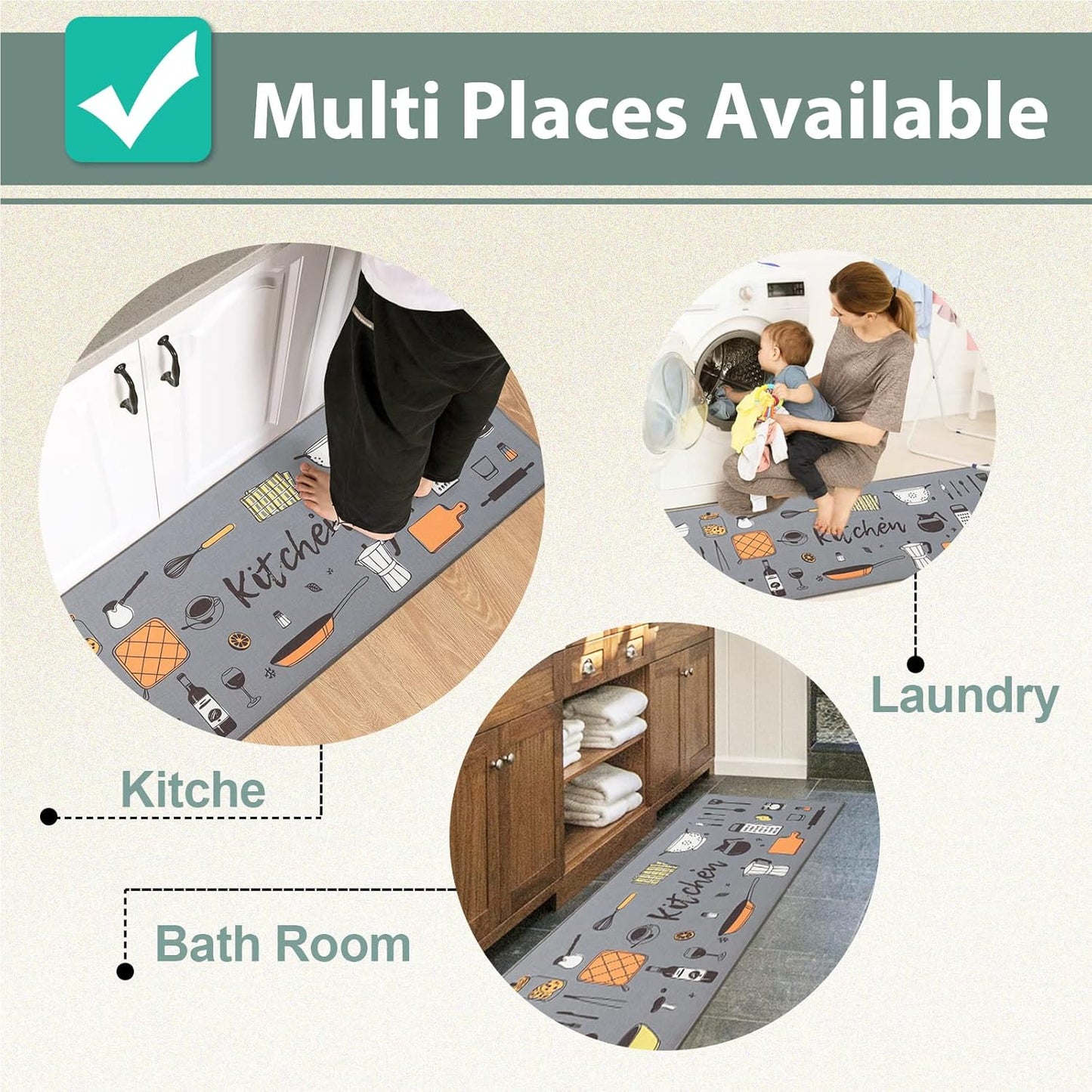 Stylish Printed Velvet Kitchen Mat & Runner Set – Anti-Skid (Set of 2)