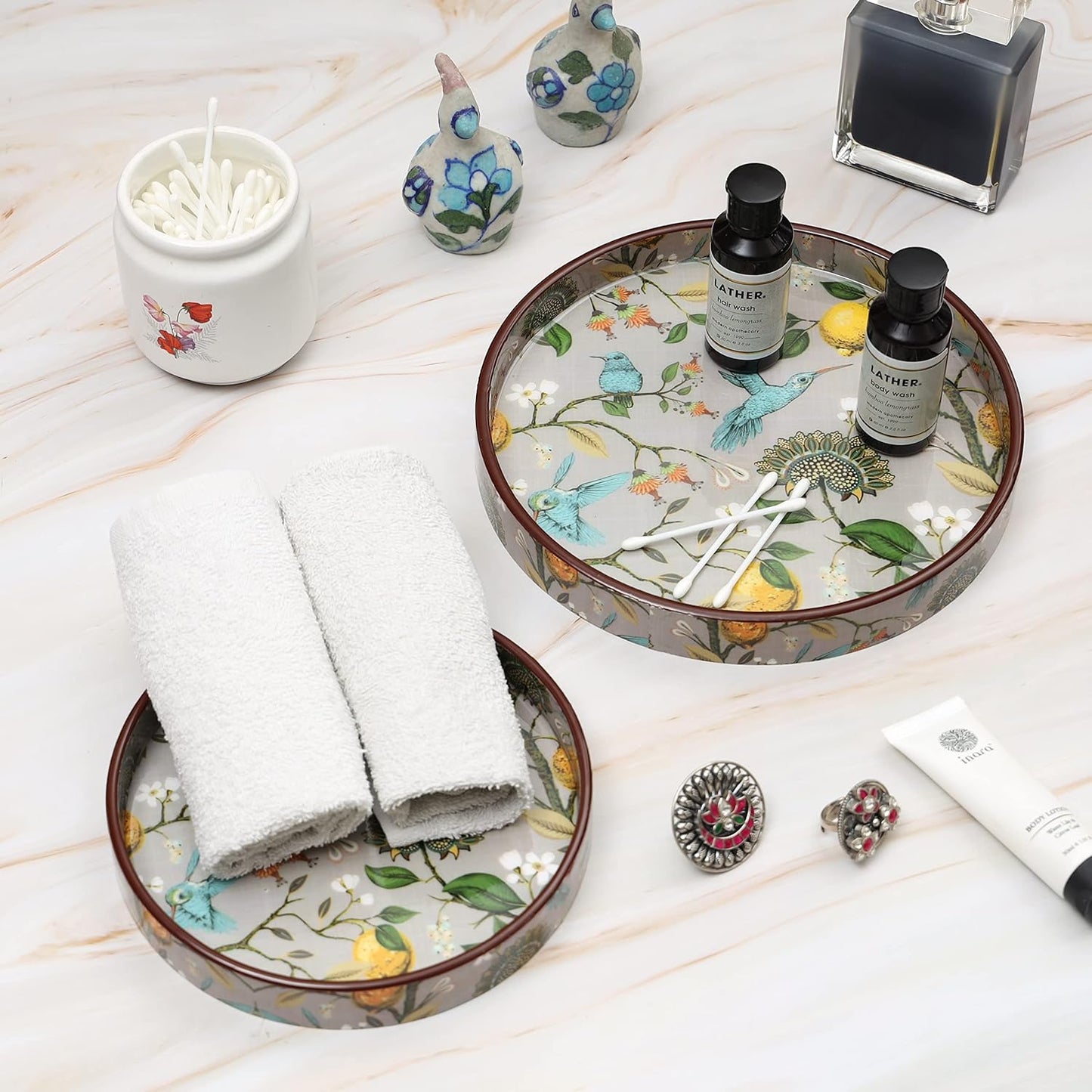 Handmade and Enamel Coated Round Engineered Wood Serving Tray - 7 x 7 and 9 x 9 inches (set of 2)