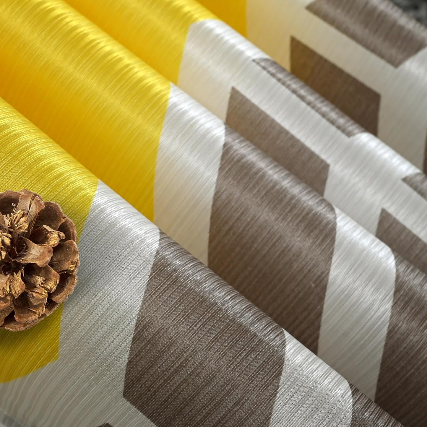 Stylish Yellow Striped Print Semi Blackout Door Curtains Set of 2