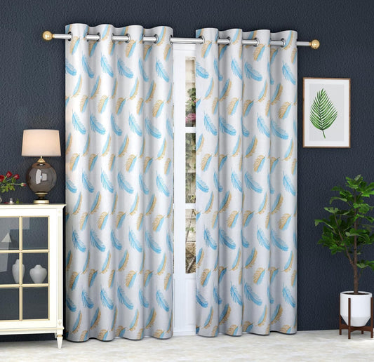 Semi-Transparent Feather Print Polyester Curtains Pack of 2