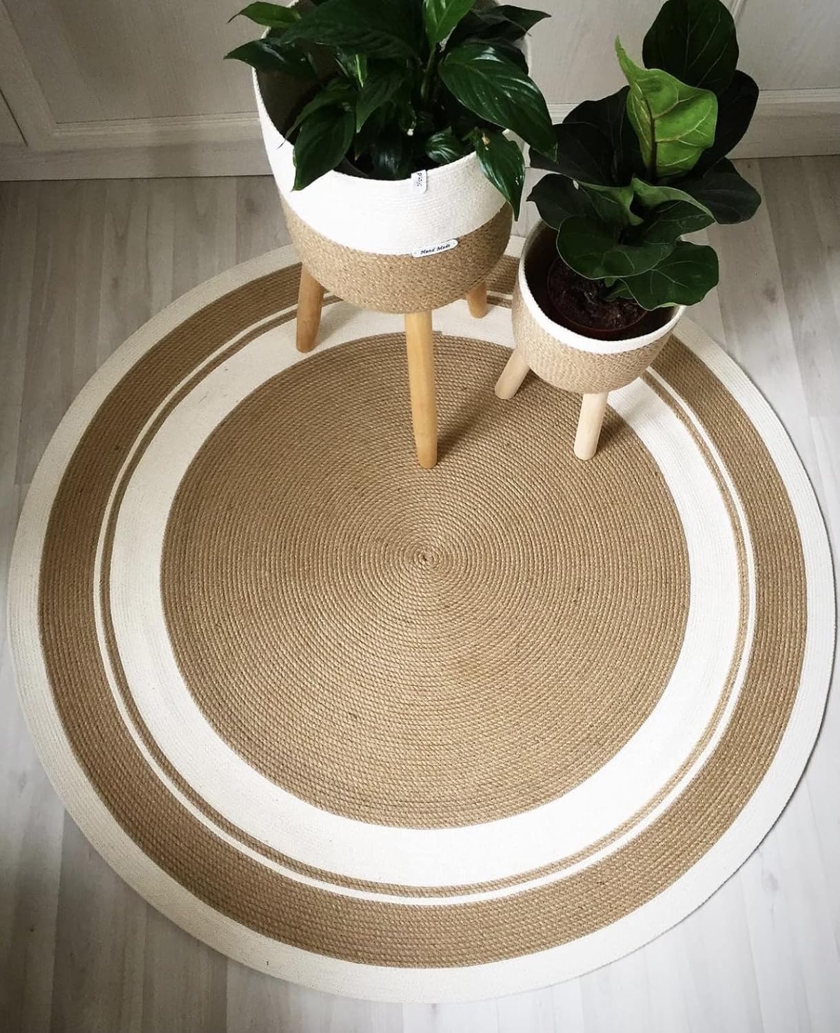 Handwoven Jute Natural Reversible Rugs Round Braided Floor Carpet Mat for Living Room & more