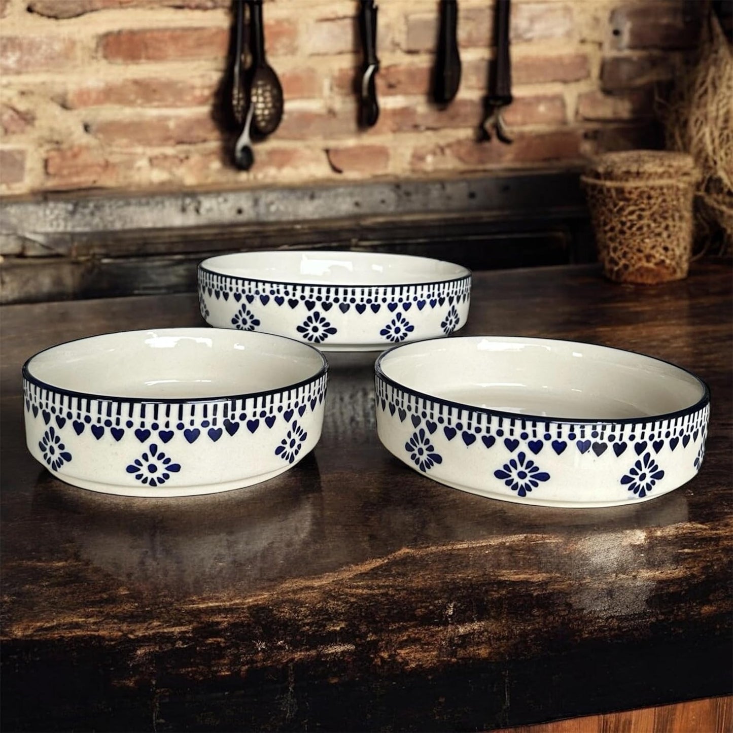 Handmade Ceramic Stylish Premium Flat Deep Salad Chivalry Ceramic Bowls Set – Pack of 3