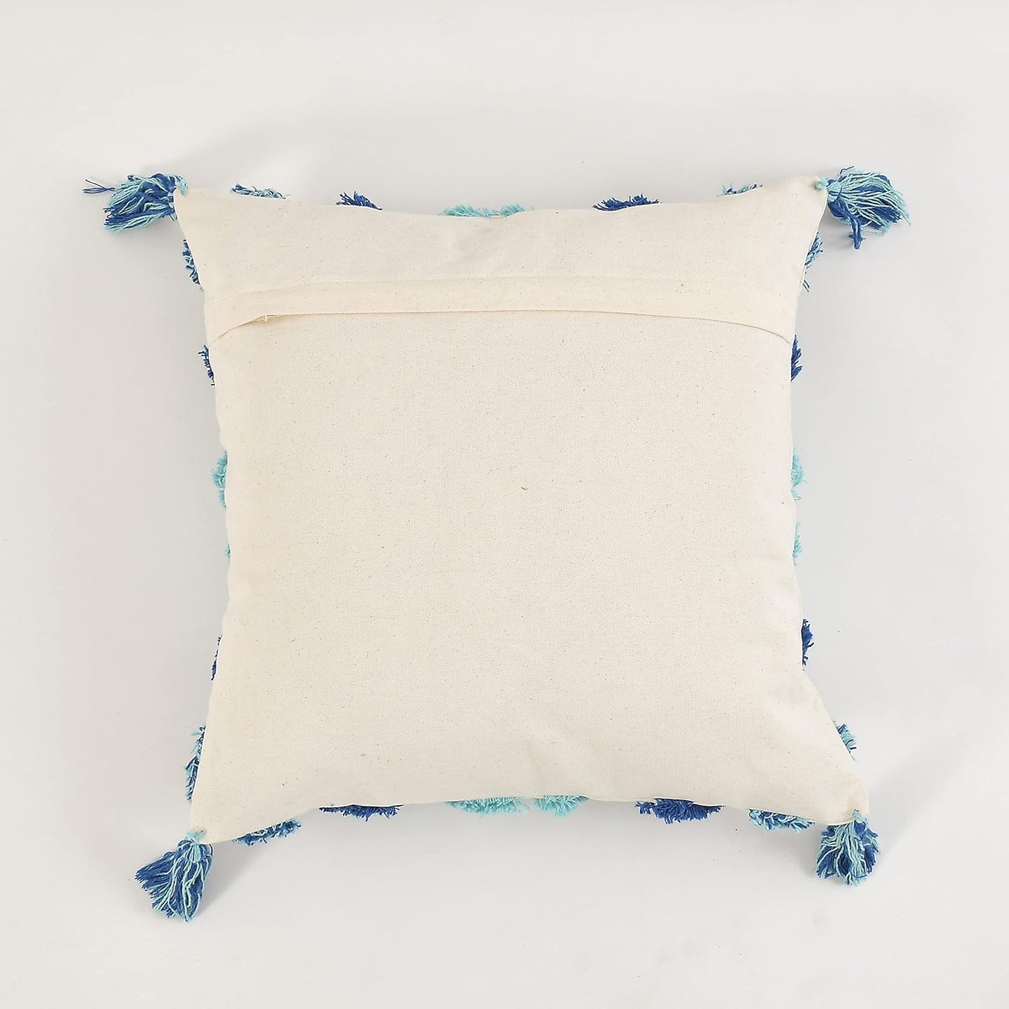Blue Diamond Tufted Embroidered Cushion Cover 16x16 Inches (Pack of 2)