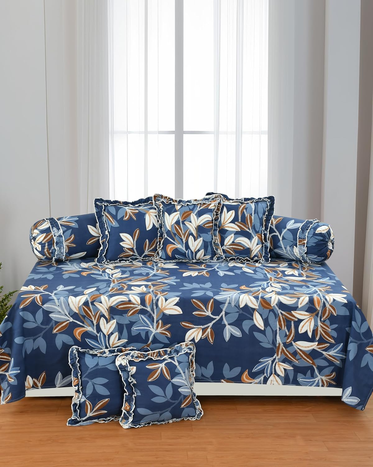 Frillora Premium Cotton Diwan Set -  8-Piece