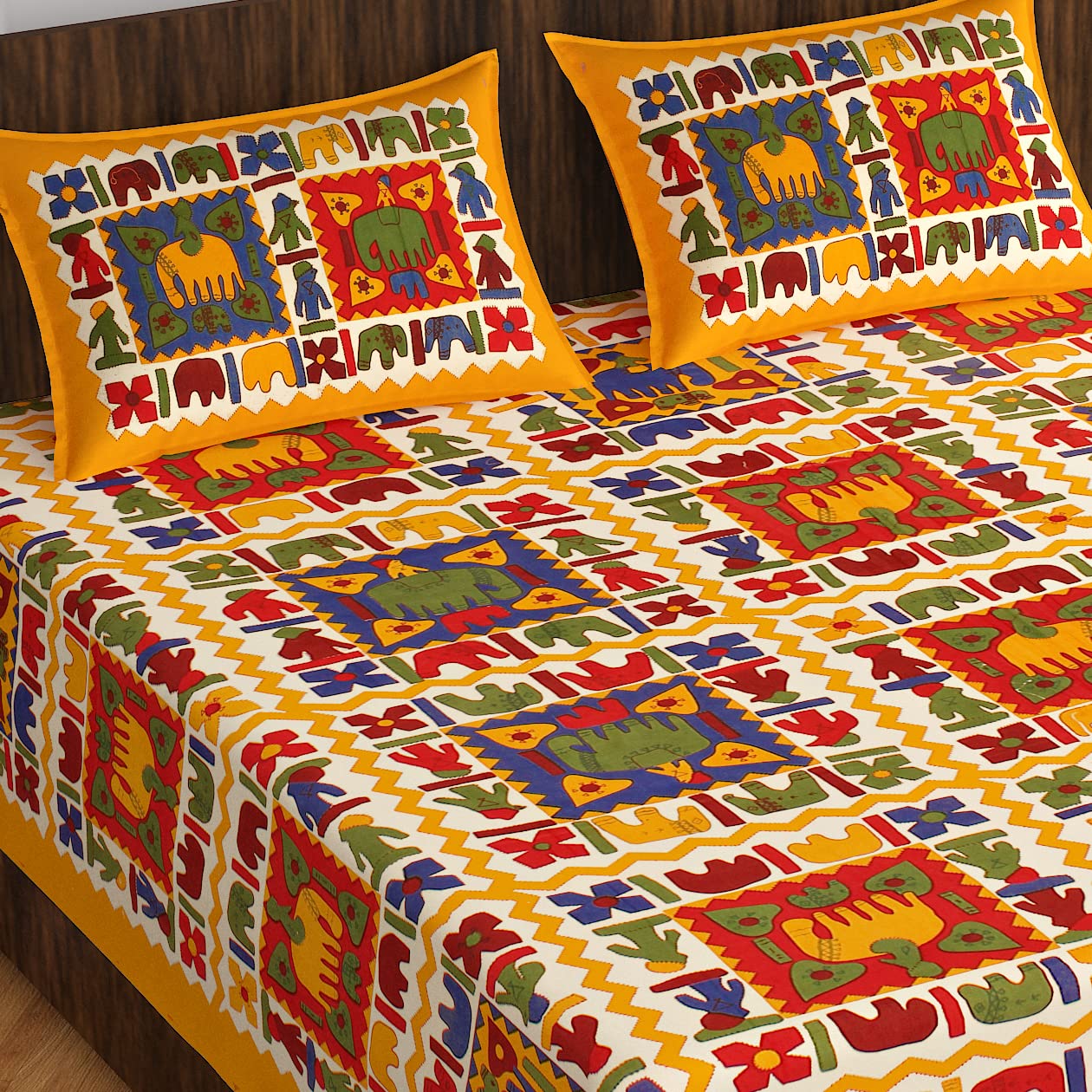 Jaipuri Royal Cotton Double Queen Size Bedsheet Set with 2 Pillow Covers