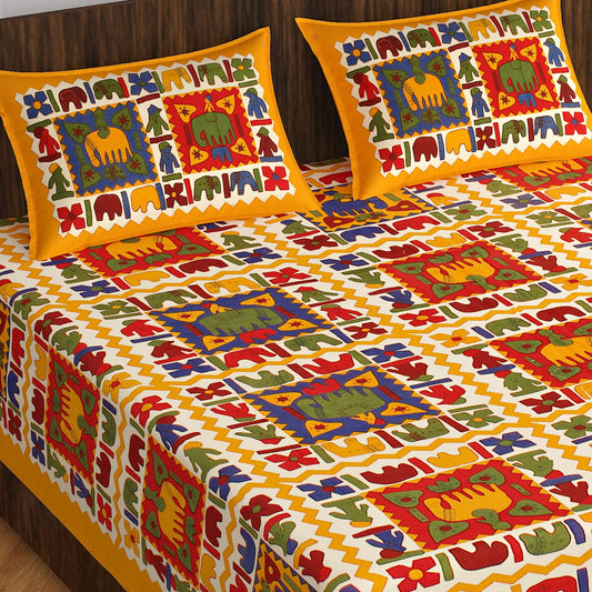 Jaipuri Royal Cotton Double Queen Size Bedsheet Set with 2 Pillow Covers