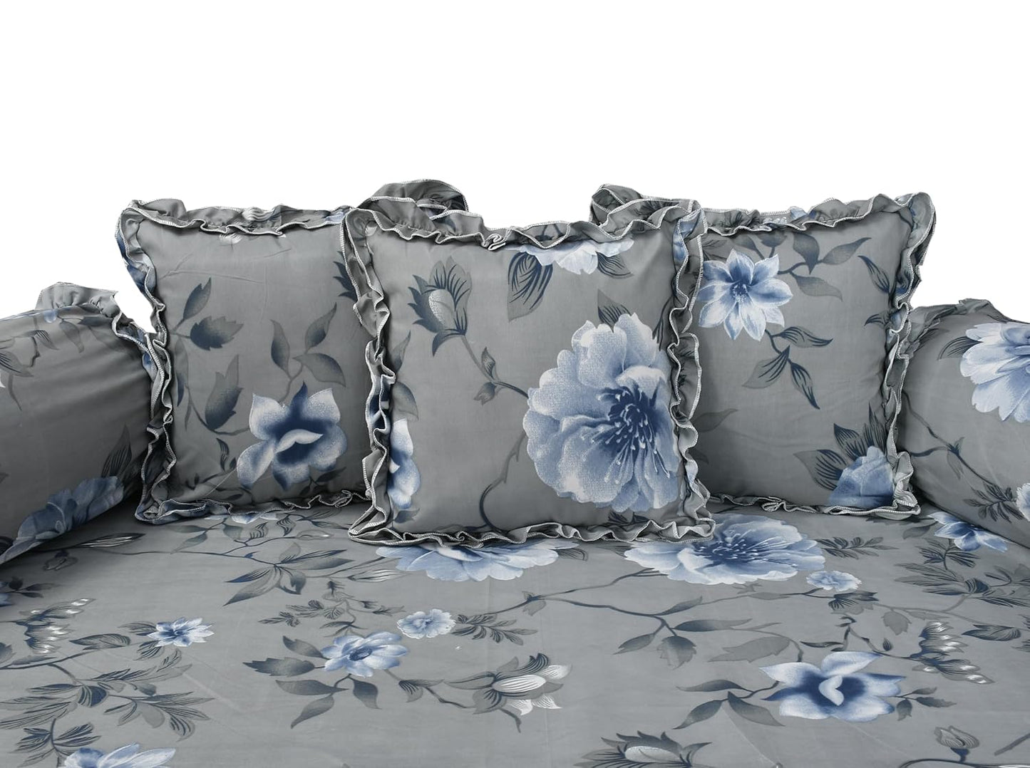Floral Collection Frill Cotton Diwan Set – 8 Piece
