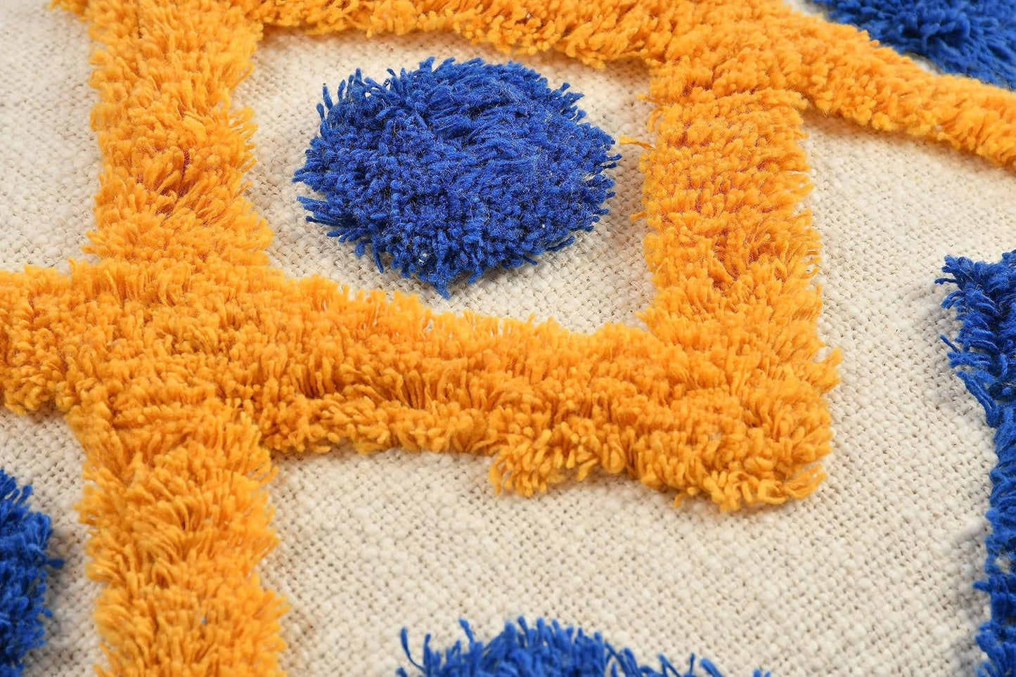 Set of 2 Tufted Cotton Cushion Covers – 16x16 Inch, Blue & Yellow