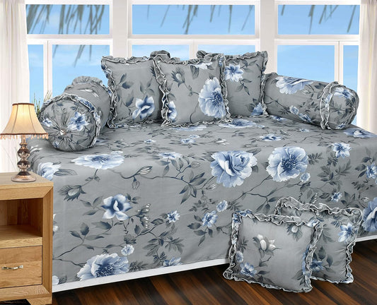 Floral Collection Frill Cotton Diwan Set β 8 Piece