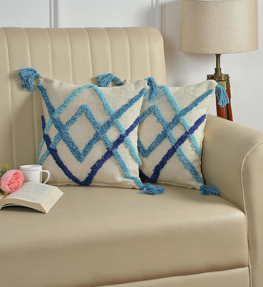 Set of 2 Cotton Tufted Throw Pillow Covers – 16x16 Inch