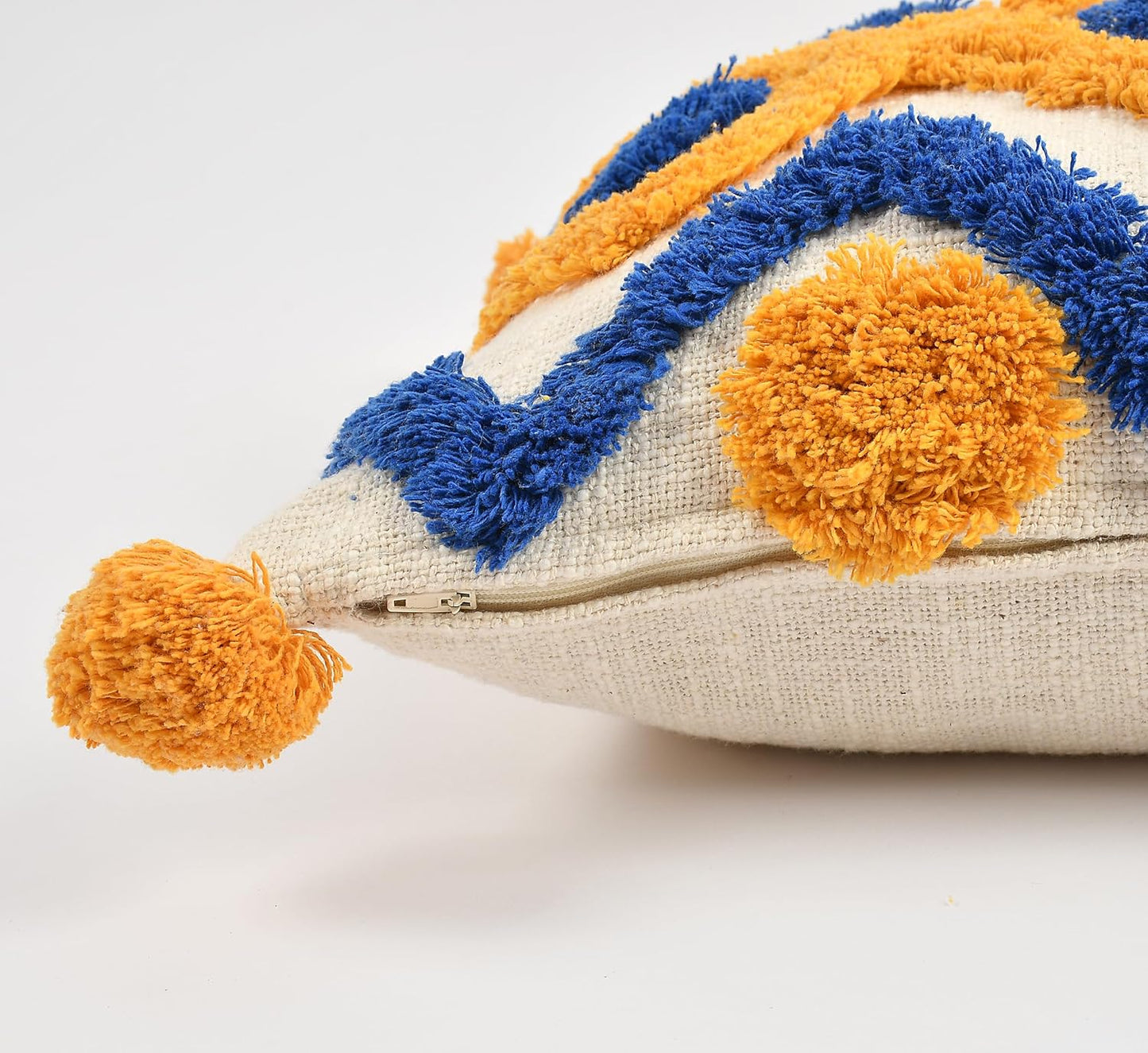 Set of 2 Tufted Cotton Cushion Covers – 16x16 Inch, Blue & Yellow