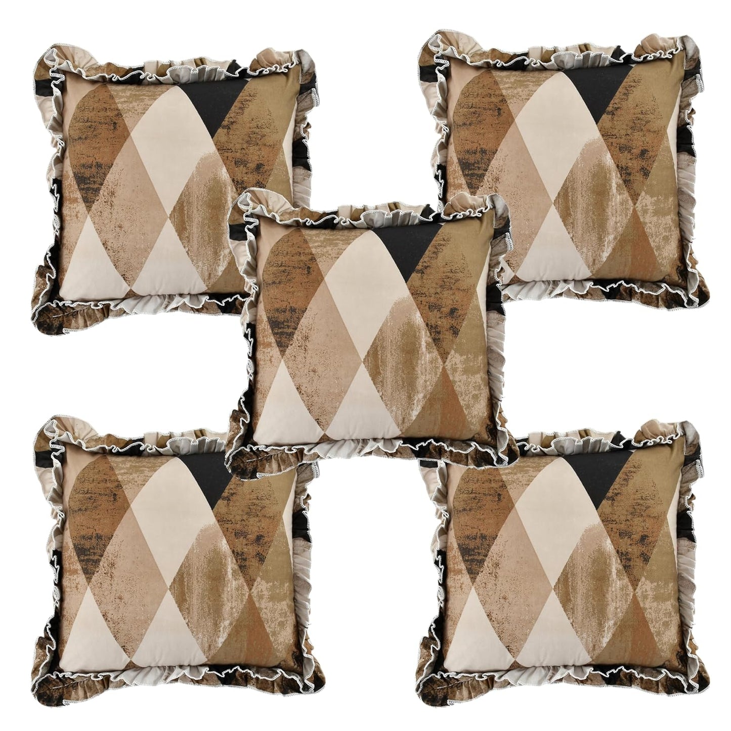 Decorative Frill Checked Cotton Diwan Set – 8 Pcs