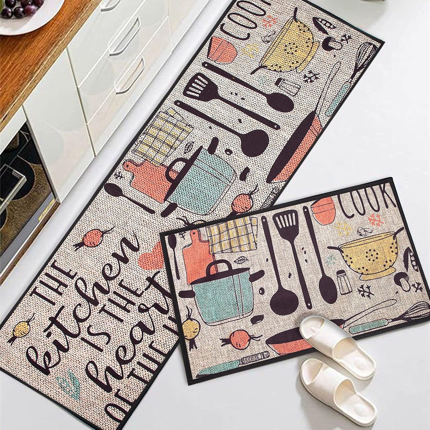 Premium Printed Velvet Kitchen Runner and Mat (Set of 2)